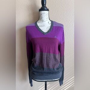 Aeropostale  Purple Wool Blend V-Neck Long Sleeve Stripe Sweater Size Medium